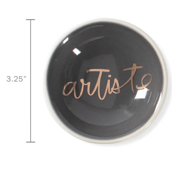 “artiste” artful metallic gold lettering & border round ceramic trinket dish-NWT - Picture 3 of 7